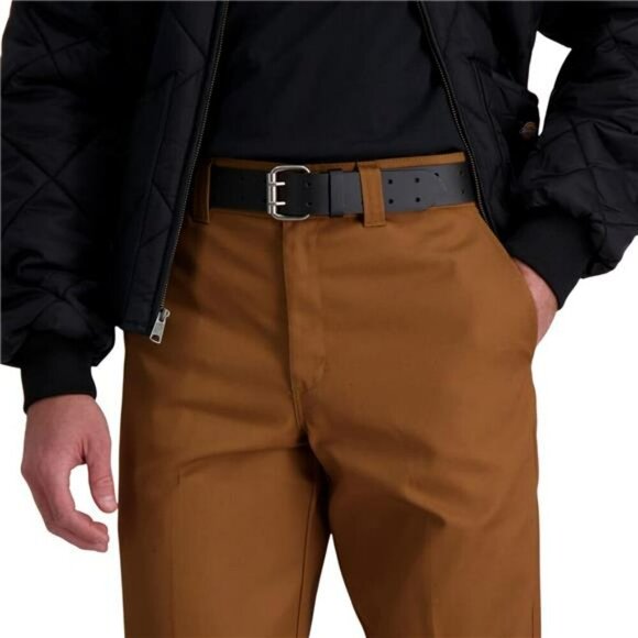 Mens leather belt double prong buckle heavy duty adjustable casual work wear - Picture 6 of 7